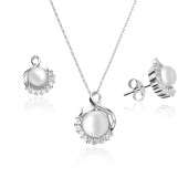 Set argint cercei si lantisor cu perle si pietre DiAmanti SETP0015-AS